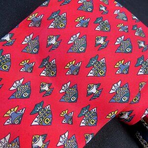 Vtg 100% Silk Two-Tone Fish Scale Novelty Necktie Antiche Seterie Fiorentine Tie